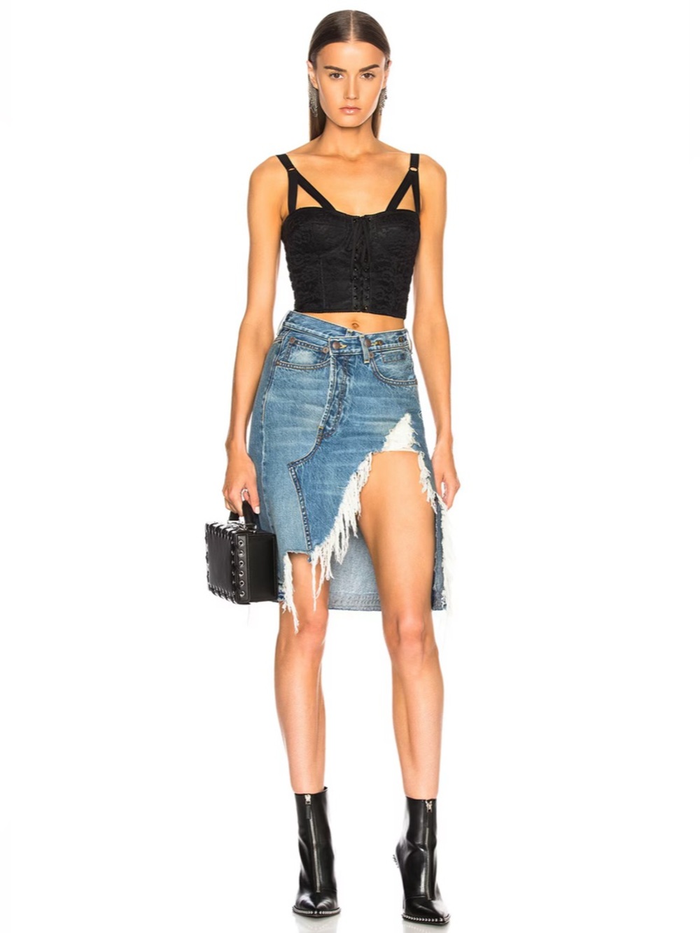 R13 Norbury Distressed Asymmetrical Denim Skirt - Size 27